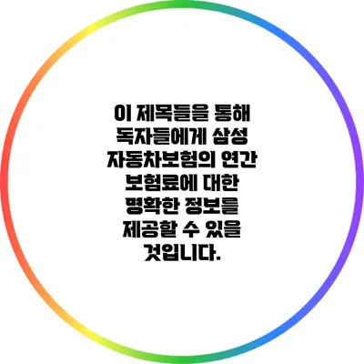 이 제목들을 통해 독자들에게 삼성 자동차보험의 연간 보험료에 대한 명확한 정보를 제공할 수 있을 것입니다.
