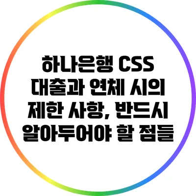 하나은행 CSS 대출과 연체 시의 제한 사항, 반드시 알아두어야 할 점들