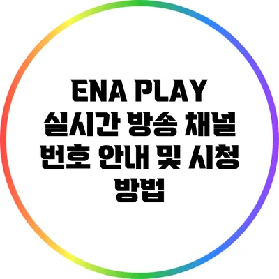 ENA PLAY 실시간 방송 채널 번호 안내 및 시청 방법