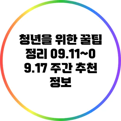 청년을 위한 꿀팁 정리: 09.11~09.17 주간 추천 정보