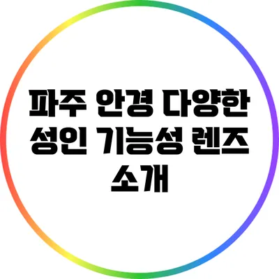 파주 안경: 다양한 성인 기능성 렌즈 소개