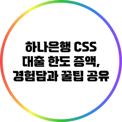하나은행 CSS 대출 한도 증액, 경험담과 꿀팁 공유
